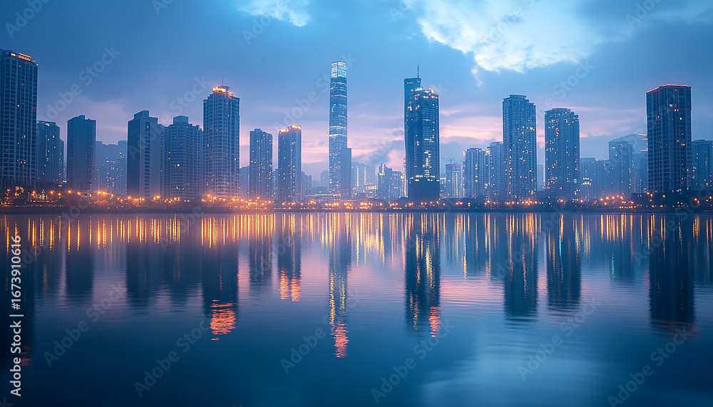 Fototapeta premium Modern City Skyline at Dusk