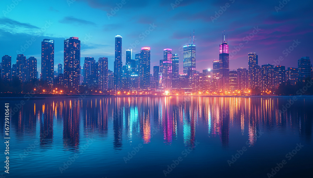 Fototapeta premium Modern City Skyline at Dusk