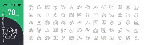 Workshop-related icon collections. Includes tools, hammer, wrench, gear, repair, craft, mechanic, machine, and construction icons. Outline icons.