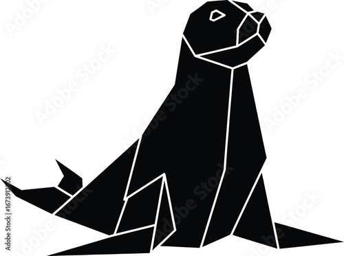 Geometric origami seal silhouette on white background