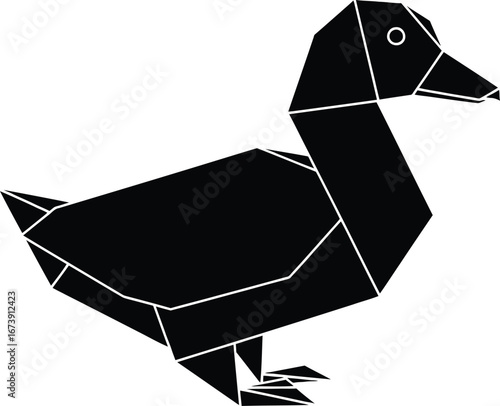 Geometric black origami duck silhouette