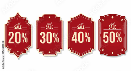 Red percentage sale banners set with big discount promotional messages
