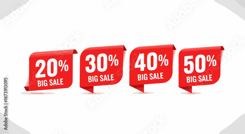 Modern discount labels showing twenty thirty forty and fifty percent off