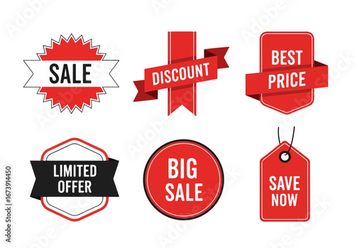 Black and Red Sale Badge Sticker Set