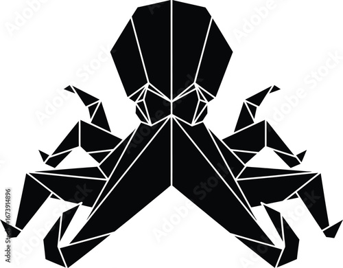 Geometric black octopus silhouette with sharp angles