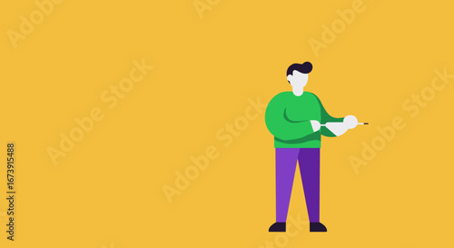 Stylized man holding a pointer, ideal for business presentations, educational content, or conceptualizing a new idea. Clean design with ample copy space.
