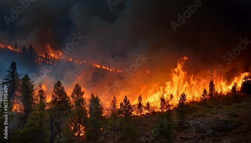 scene of a forest engulfed in flames