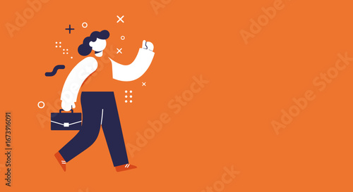 Dynamic vector illustration of a determined person walking confidently with a briefcase, symbolizing career growth and professional success.