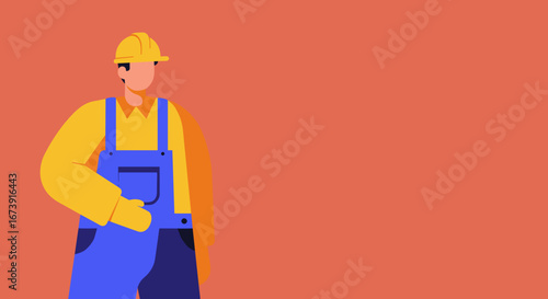 Professional construction worker in a hard hat and overalls, ready for work. Ideal for themes of industry, safety, building, and skilled labor with copy space.