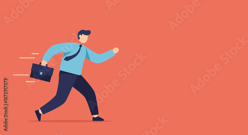 Businessman running with briefcase, symbolizing urgency, efficiency, and the fast-paced nature of modern work. Ideal for business concepts, deadlines, and career.