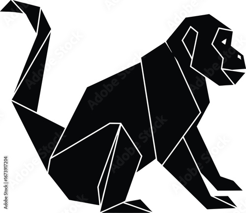Geometric origami monkey silhouette design