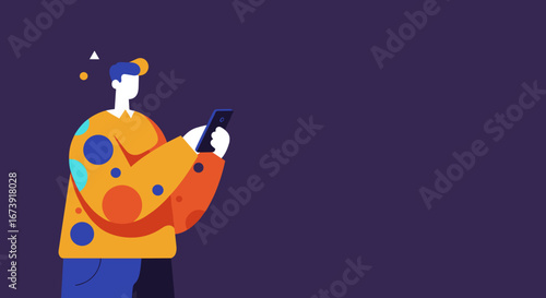 Stylized illustration of a person actively using a smartphone, symbolizing digital communication, social media, and mobile technology in a modern lifestyle context.
