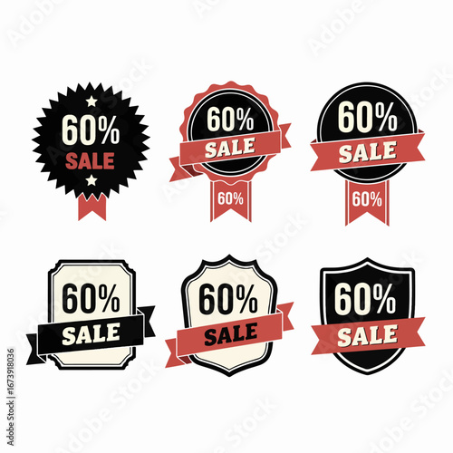 Modern 60% off promotional label for e-commerce shopping sales and retail marketing advertisements.