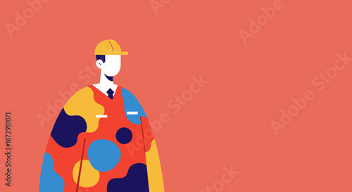 Minimalist illustration of a professional worker wearing a hard hat, symbolizing construction, industry, and innovation.