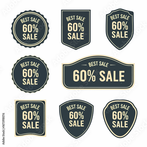 Bright 60 percent off discount label for clearance sales, retail promotion and online marketing advertisements.