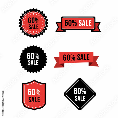 Bold 60% sale promotion badge for commercial marketing campaigns, retail discounts and shopping advertisement designs.