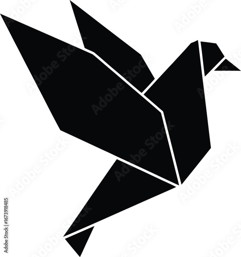 Geometric origami dove silhouette in flight