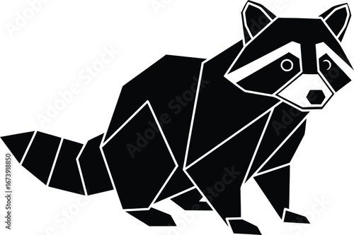 Geometric black raccoon illustration with white outline
