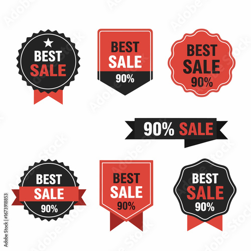 Modern ninety percent discount sale sticker for online shopping promotion, retail marketing and clearance advertising design.