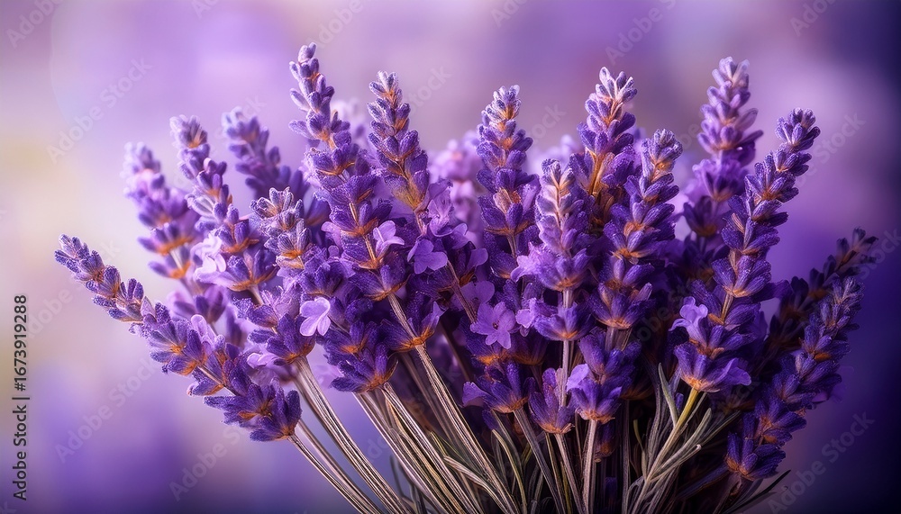 Obraz premium purple lavender bouquet a close up capture reveals a captivating bouquet of delicate purple lavender sprigs its sweet aroma almost tangible