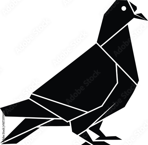 Geometric black pigeon silhouette with white lines
