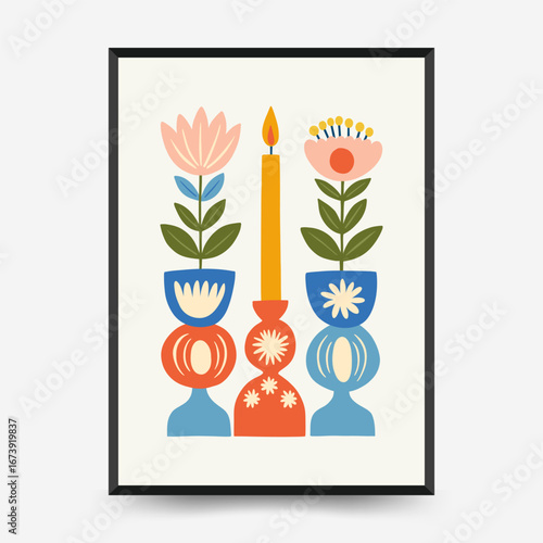 Merry Christmas and Happy New Year vertical flyer or poster template. Modern trendy Matisse minimal style. Hand drawn design for wallpaper, wall decor, print, postcard, cover, template, banner.