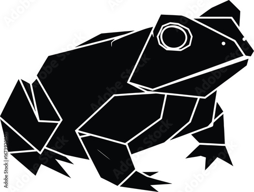 Geometric origami frog silhouette on white background