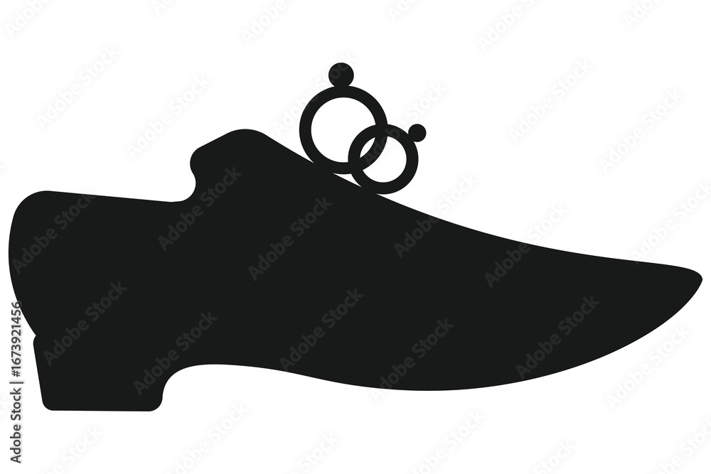 Naklejka premium Men Wedding Shoe with Rings. Wedding Ceremony Groom's Formal Footwear