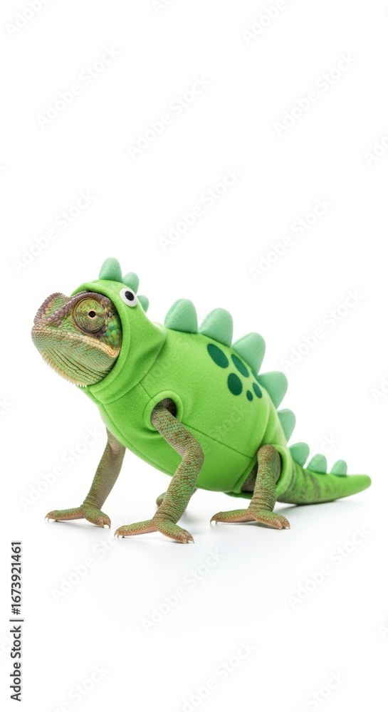 Naklejka premium chameleon dressed as a dinosaur, Halloween costume, prehistoric dino costume