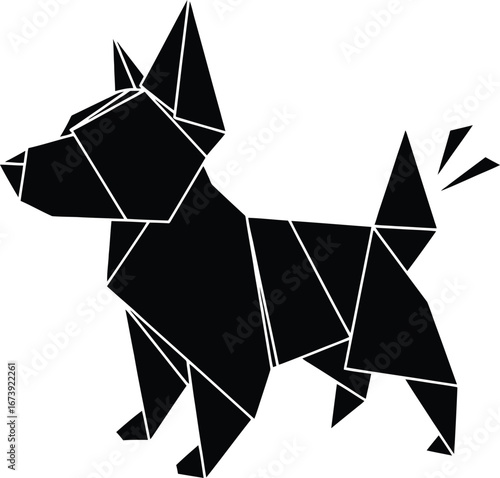 Geometric origami dog silhouette with clean lines