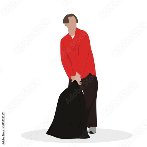 Man Carrying a Trash Bag