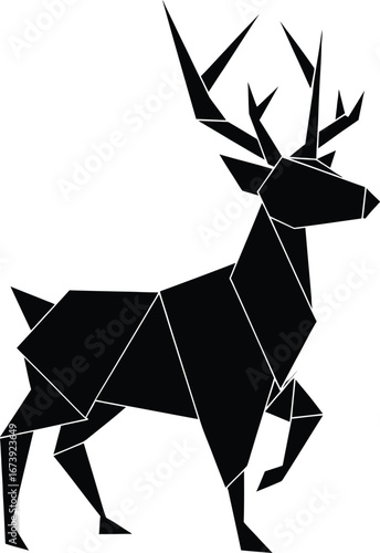Geometric origami deer silhouette with majestic antlers