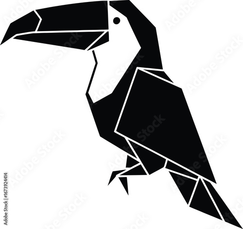 Geometric origami toucan silhouette on white background