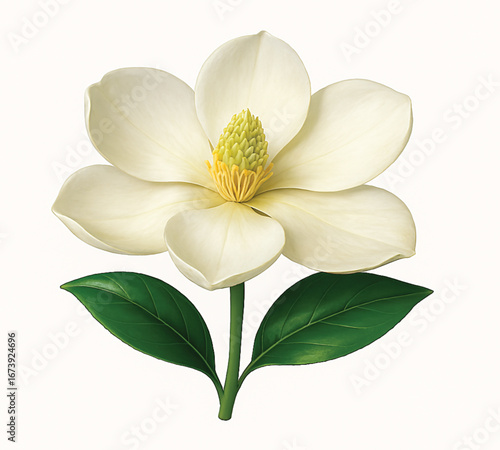 Isolated close-up of a white and yellow frangipani flower blossom with pink accents
