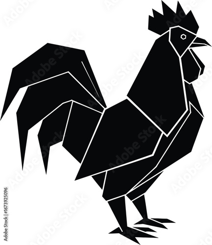 Geometric origami rooster silhouette black and white