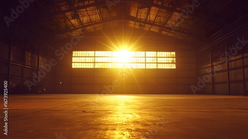 Sunlit Industrial Warehouse Interior Sunlight Through Large Window