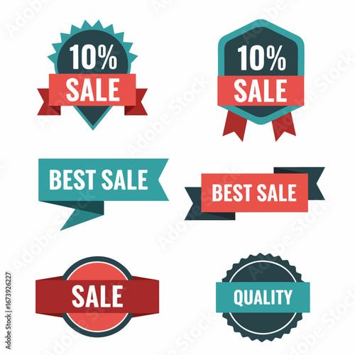 Sale label 10% sale banner colour set. Vector illustration for promotion advertising.