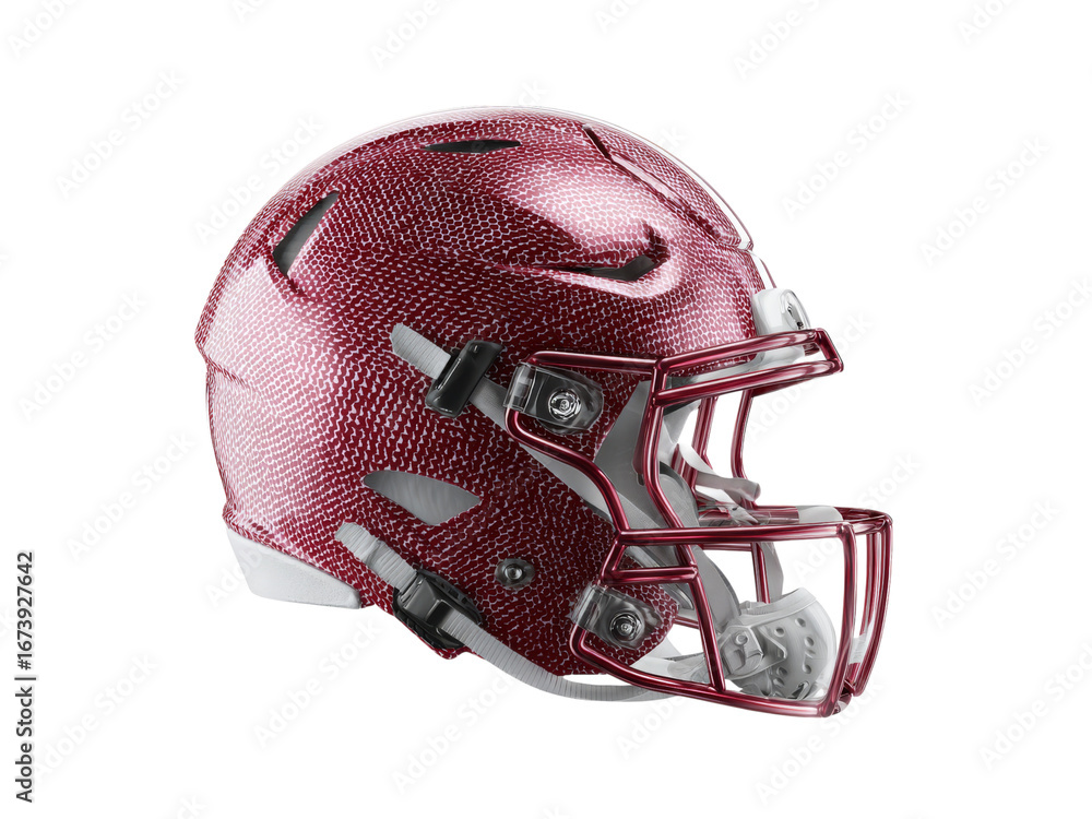Fototapeta premium Maroon and white football helmet profile view, Isolated On White Background, Png Transparent