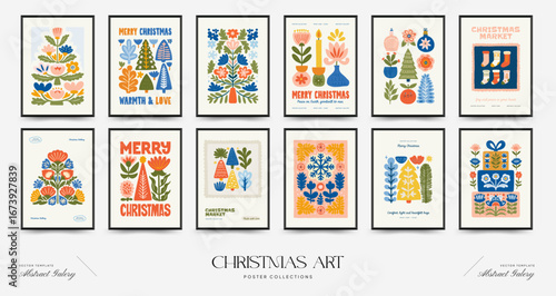 Merry Christmas and Happy New Year vertical flyer or poster template. Modern trendy minimal style. Hand drawn design for wallpaper, wall decor, print, postcard, cover, template, banner.