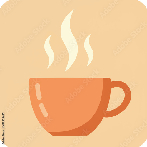 A warm orange cup of coffee with steam rising upwards, simple graphic.