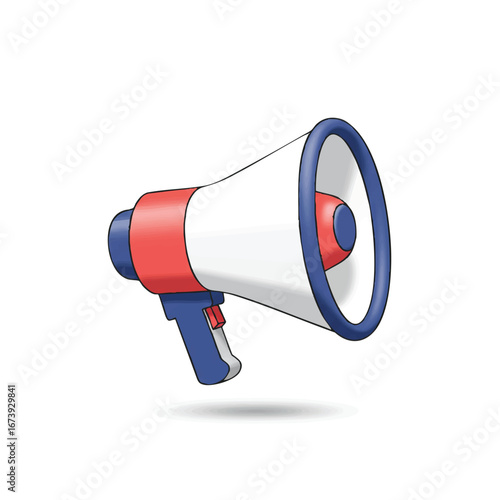 A vibrant cartoon megaphone, angled, ready to announce.