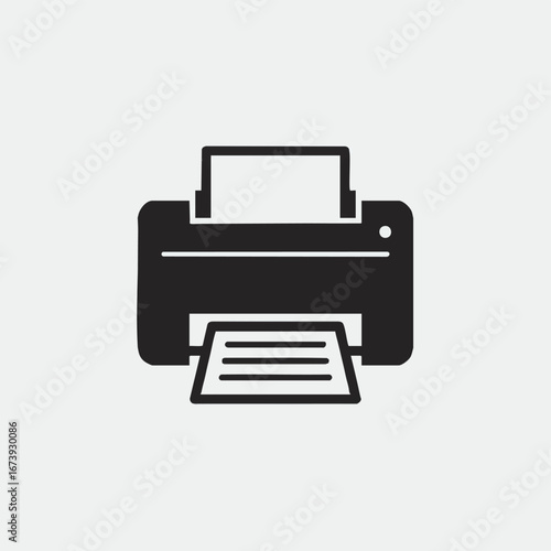 Simple black and white icon of a printer with paper exiting.