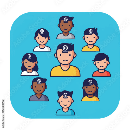 A group of diverse individuals with a symbol on their foreheads, arranged in a circle.