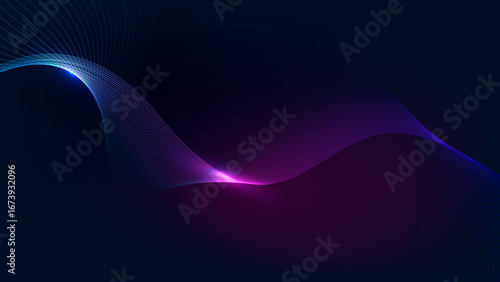 Futuristic Abstract Wave Background with Glowing Gradient Light Lines on Dark Blue Backdrops. Perfect for technology themes, header, banners, presentation, poster and wallpapers.