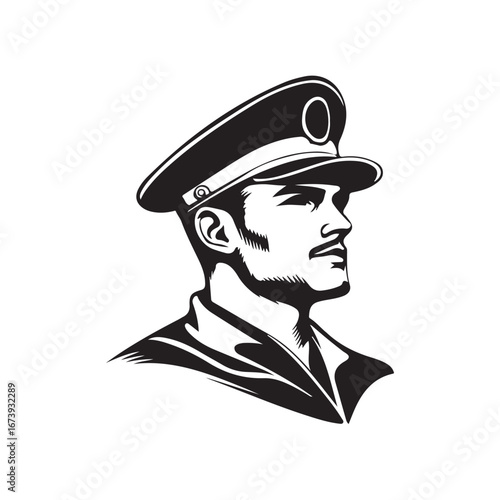 Cartoon vector illustration of a ship captain character in nautical uniform, complete with captain's hat