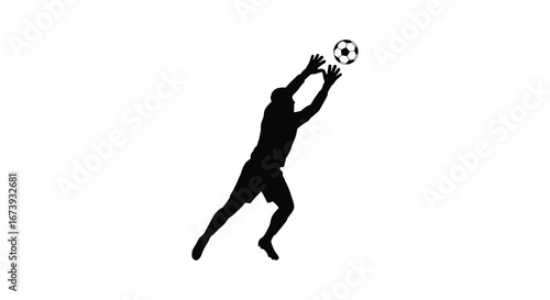 Soccer player jumping to catch ball in mid air motion silhouette