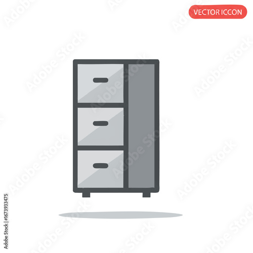 Simple vector illustration of a gray cabinet with three drawers, isolated on white.