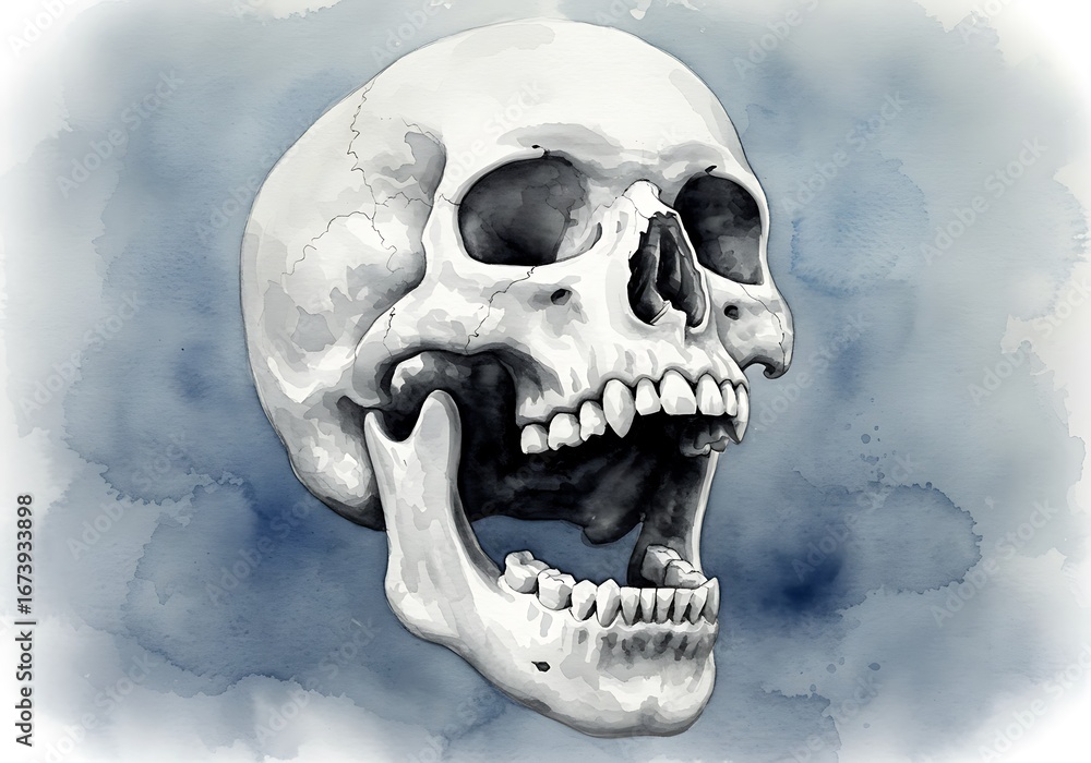 Obraz premium Watercolor Skull: A Cryptic Gaze