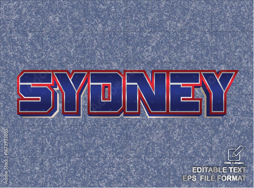 Editable sydney text effect styled with patriotic flag colors