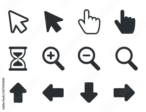 Cursor and Magnifier Icon Set Vector Illustration: Essential UI Elements for Web and Application Design Projects